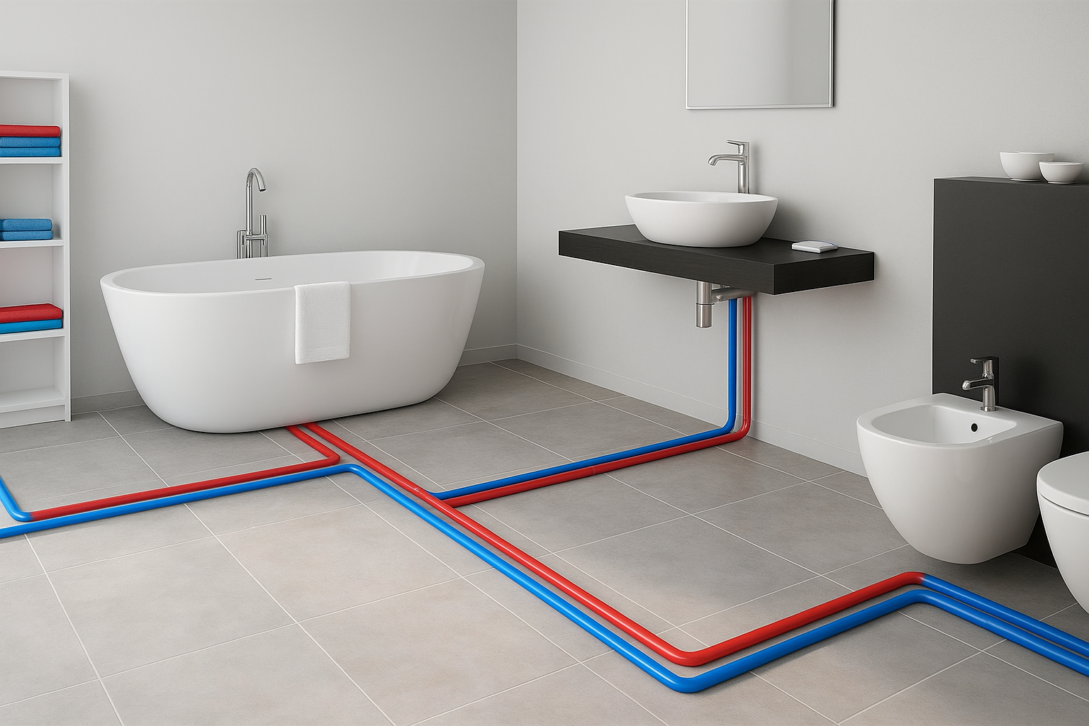 Schema impianto idraulico bagno con nuove tubature