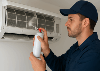 Tecnico professionista mentre pulisce i filtri del climatizzatore