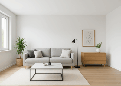 Stanza moderna con pareti bianche imbiancate professionalmente, design pulito e luminoso