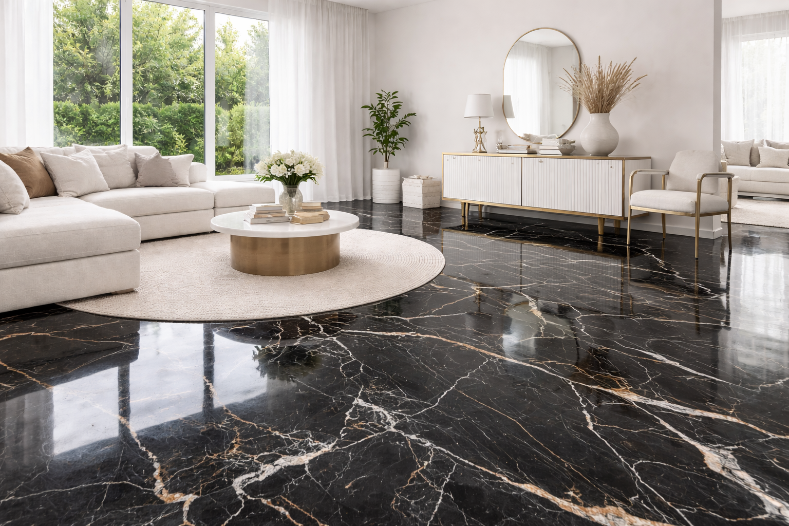 Pavimento in marmo nero lucido installato a Milano Monza Brianza e Bergamo